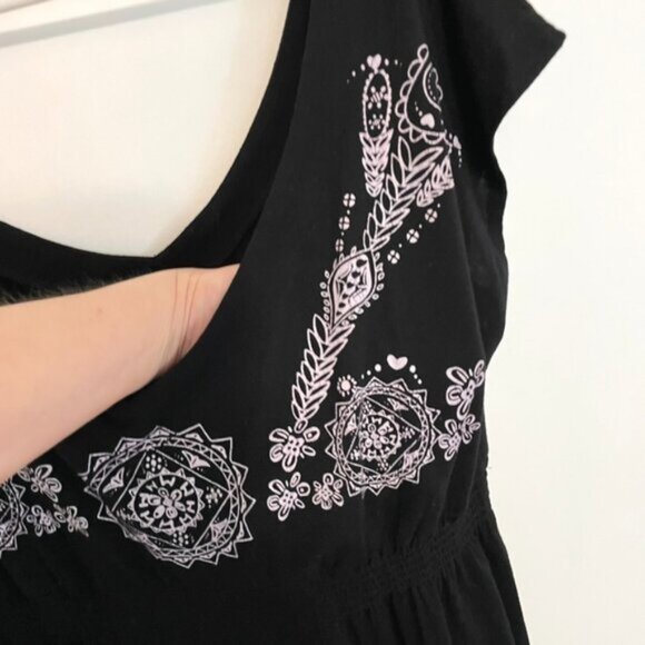 VENUS Printed Beach Dress Empire Waist Dress / Swimsuit Cover Up Black Boho XL - Picture 6 of 12